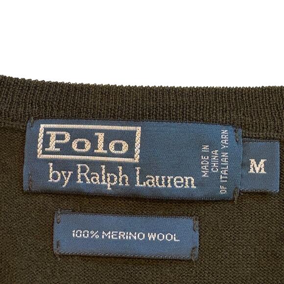 Vtg Polo Ralph Lauren Sweater Men Med Dark Green V Neck Merino Wool Long Sleeve - Picture 4 of 8